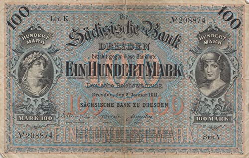 Sachsen Rosenbg: SAX8, Länderbanknote Sachsen gebraucht (III) 1911 100 Mark (Banknoten für Sammler) von Generisch