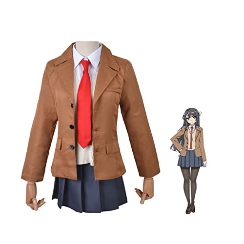 Generisch Sakurajima Mai Cosplay Kostüm Jacke Hemd Pullover Rock Frauen Uniform Halloween Set,Brown-L Generisch Sakurajima Mai Cosplay Kostüm Jacke Hemd Pullover Rock Frauen Uniform Halloween Set,Brown-L von Generisch