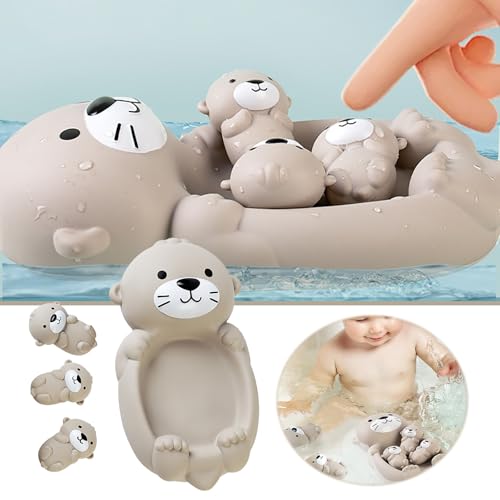 Generisch Sandkasten Spielzeug 3pcs Otter Badewanne Spielzeug Leicht Zu Reinigende Stapelgummi -Badewannenspielzeug 1 Mutter Otter Und 3 Baby Otter Süße Schwimmende Poolspielzeug von Generisch