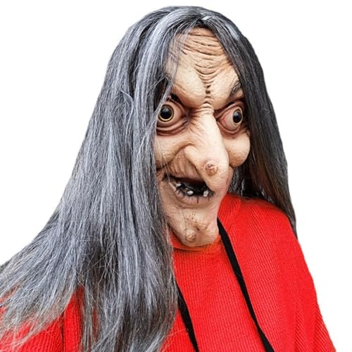 Generisch Scary Zombie Mask Set, Halloween Costume Accessory, Creepy Clown & Demon Design, Lightweight & Breathable Plastic, Haunted House Party Essential (Silver-haired witch) von Generisch