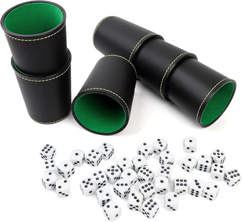 Generisch Schocken Set 6 würfelbecher Leder 36 Würfeln, Leder Würfelbecher, Würfelspiel, Reisespiele für Erwachsene, Casual Games Bar Puzzles Spielzubehör, Ideal Fürs Schocken von Generisch