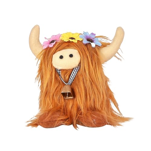 Generisch Schottische Rinder Lange Haare Kuh Puppe Simulation Blume Lange Verlustbehaftete Kuh Puppe Dekoration Spielzeug Lernspielzeug Plüschtier (Brown, 20x19x12cm) von Generisch