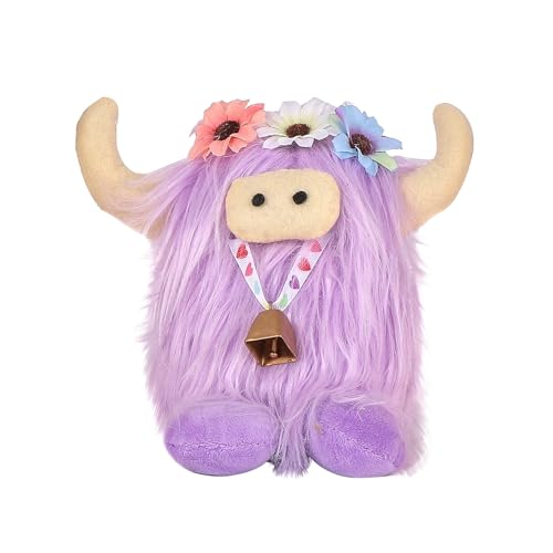 Generisch Schottische Rinder Lange Haare Kuh Puppe Simulation Blume Lange Verlustbehaftete Kuh Puppe Dekoration Spielzeug Lernspielzeug Plüschtier (Purple, 20x19x12cm) von Generisch