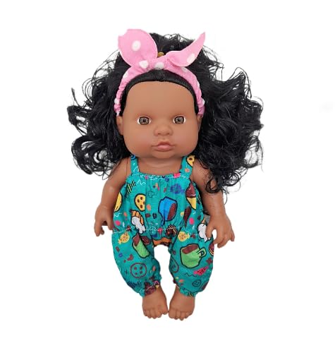 Generisch Schwarze Puppe, Ganzkörper-Vinylpuppe, Weichgummi-Simulation, Baby, afrikanische Puppe, Musikpuppe Spielzeugpuppe (Blue, 27cm) von Generisch