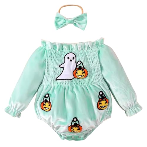 Generisch Schwarzer Body Baby Baby Mädchen Neutral Kleines Halloween Kostüm Strampler Body + Kopftuch 2-teiliges Set Ballett Trikot (Blue, 3-6 Months) von Generisch