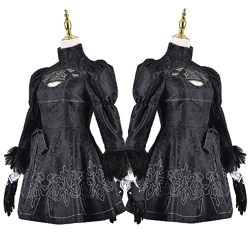Generisch Spiel YoRHa No. 2 Type B Cosplay Kostüm Frauen Schwarzes Kleid Halloween Outfit Set,S-Black von Generisch