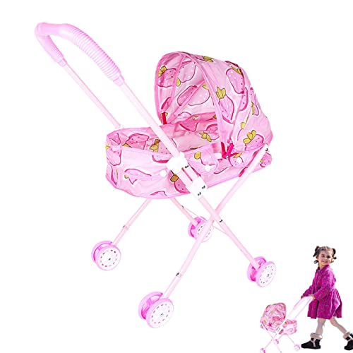 Generisch Spielzeug Kinderwagen - Multifunktionaler Baby Doll Deluxe Kinderwagen Faltbar | Abnehmbarer Babypuppen-Regenschirm, Puppenwagen, Babypuppenzubehör, Geschenkspielzeug für Mädchen von Generisch