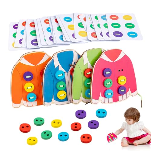Generisch Spielzeug Schnüren Kleidung, Kartenspiel Nähen Knöpfen, Spielzeug Schnüren Holzkleidung, Fädelspielzeug für verbesserte Farbwahrnehmung, praktische Fähig, Kinder Lernspielzeug von Generisch