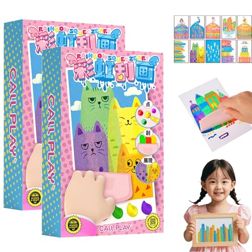Generisch Squeegee Art Kids Paint Kit, DIY Painting Rainbow Dot Color Scratch Craft Set, 35 Pieces Childrens Color Scratch Painting Set for Students, Artists and Beginner, Painting Gifts (2Set) von Generisch