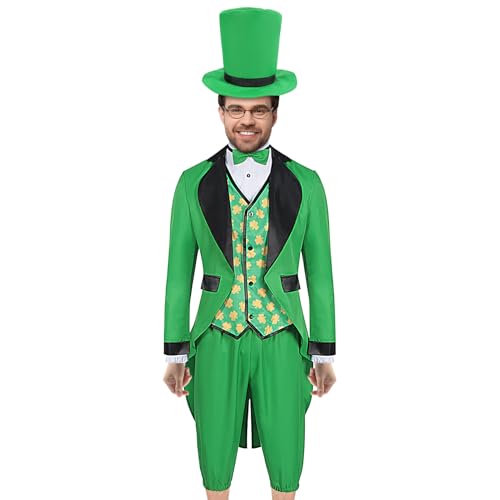 Generisch St Patricks Day Costume, Men Leprechaun Outfit Suit, Classic Green Adult Costume with Hat Beard Buckle Accessories, 1 Set Party Wear for Birthday Celebrations Stage Shows Cosplay Generisch St Patricks Day Costume, Men Leprechaun Outfit Suit, Classic Green Adult Costume with Hat Beard Buckle Accessories, 1 Set Party Wear for Birthday Celebrations Stage Shows Cosplay von Generisch