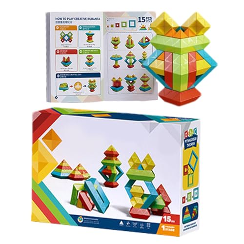 Generisch Stapelspielzeug,Montessori-Bausteine ​​,Lernaktivitäten für Kleinkinder - Montessori-Spielzeug für Kleinkinder im Alter von 4 bis 5 Jahren, 15 Stück, Pyramiden-Stapelbausteine, STEM, von Generisch