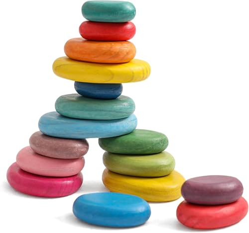 Generisch Stapelsteine| Balanciersteine für Kinder | 16 Bunte Stapelsteine aus Holz | Stapelsteine Balanciersteine | Balance Steine von Generisch