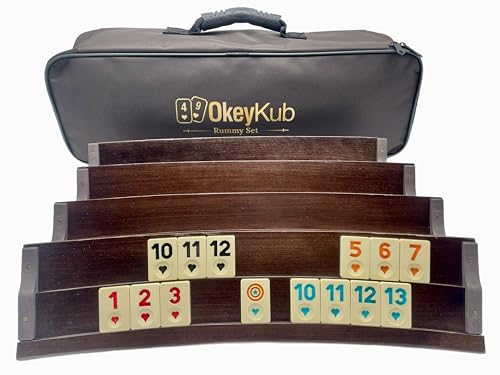 Generisch OkeyKub-Premium handgefertigtes Oval Rummy Set aus echtem Holz, Curved Romme, Okey Set in Einer stabilen Tragetasche von Generisch