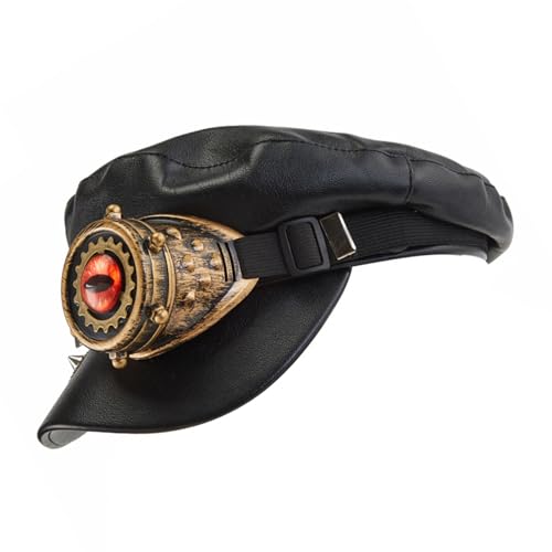 Generisch Steampunk Newsboy Hut - PU Leather Newsboy Caps - Berethut, Gothic Diablo Style Hut mit Schutzbrillen -Mode -Accessoire für Steampunk -Partys, Maskeraden, Karneval Gothic Newsboy mit Riv von Generisch