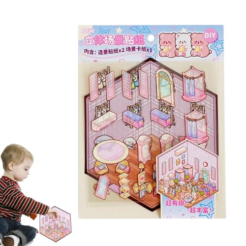 Generisch Sticker Scene, Miniatur-Haus-Aufkleber-Set, Landschaftsbau-Aufkleber Mit -Effekt, Aufkleber Für Hüttenszenen, Handkonto-Aufkleber, Kleine Haustierhaus-Landschaftsaufkleber Für Kinder von Generisch