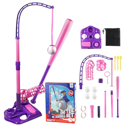Generisch Tee Ball Set for Kids Baseball with Pitching Machine Retractable 3-in-1 Design Indoor Outdoor Sport Toy for Boys Girls Age 3-12 Baseball Kinder Set Skill Development Batting Practice (Rosa) von Generisch