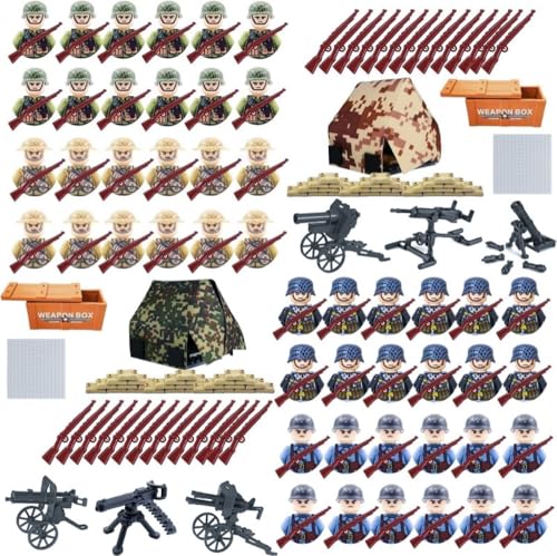 Generisch Thcbme WW2 Army Men Figures Sets | World War 2 Military Figures Pack | WW1 Soldier Building Set with Weapons and Baseplate (48pcs Characters+Weapons) von Generisch