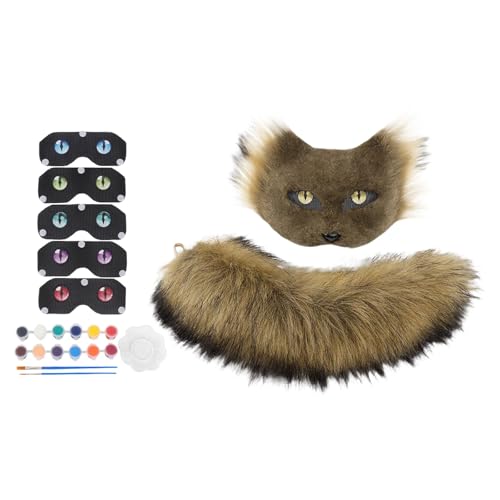 Generisch Therian Katzenmaske Mask inklusive Blanker Katzenmaske, Filzstofffolie, Plüsch Kunstfellaugen, Kunststoffnetzfolie, Diamantaufkleber, Pinsel und Farben für Cosplay und Halloween (A) von Generisch