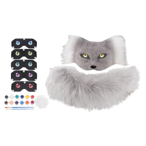 Generisch Therian Katzenmaske Mask inklusive Blanker Katzenmaske, Filzstofffolie, Plüsch Kunstfellaugen, Kunststoffnetzfolie, Diamantaufkleber, Pinsel und Farben für Cosplay und Halloween (B) von Generisch