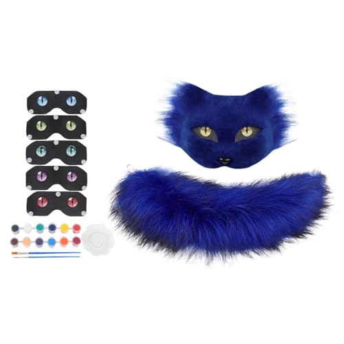 Generisch Therian Katzenmaske Mask inklusive Blanker Katzenmaske, Filzstofffolie, Plüsch Kunstfellaugen, Kunststoffnetzfolie, Diamantaufkleber, Pinsel und Farben für Cosplay und Halloween (C) von Generisch