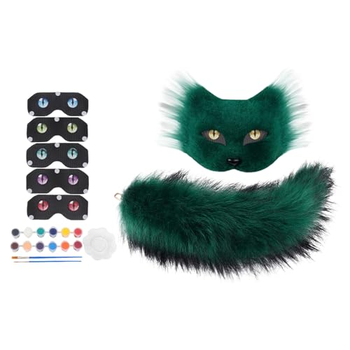 Generisch Therian Katzenmaske Mask inklusive Blanker Katzenmaske, Filzstofffolie, Plüsch Kunstfellaugen, Kunststoffnetzfolie, Diamantaufkleber, Pinsel und Farben für Cosplay und Halloween (D) von Generisch