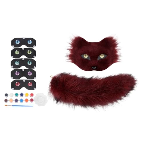 Generisch Therian Katzenmaske Mask inklusive Blanker Katzenmaske, Filzstofffolie, Plüsch Kunstfellaugen, Kunststoffnetzfolie, Diamantaufkleber, Pinsel und Farben für Cosplay und Halloween (E) von Generisch