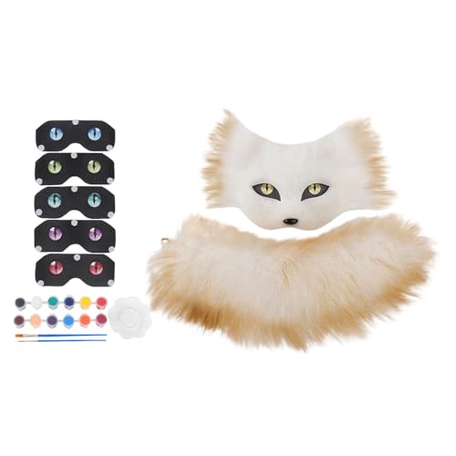 Generisch Therian Katzenmaske Mask inklusive Blanker Katzenmaske, Filzstofffolie, Plüsch Kunstfellaugen, Kunststoffnetzfolie, Diamantaufkleber, Pinsel und Farben für Cosplay und Halloween (F) von Generisch