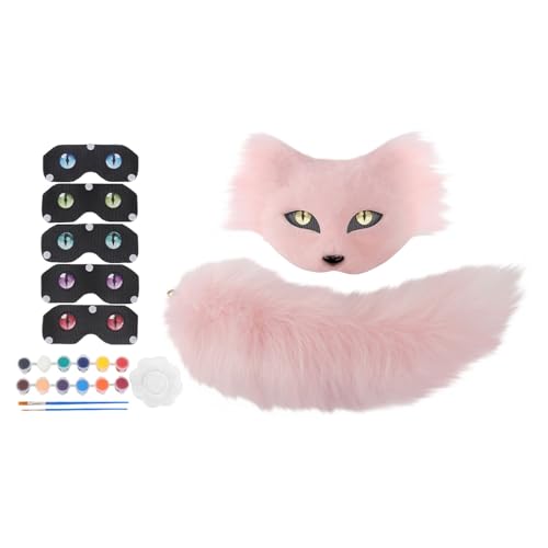 Generisch Therian Katzenmaske Mask inklusive Blanker Katzenmaske, Filzstofffolie, Plüsch Kunstfellaugen, Kunststoffnetzfolie, Diamantaufkleber, Pinsel und Farben für Cosplay und Halloween (G) von Generisch