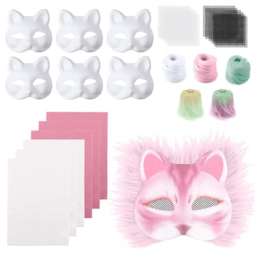 Generisch Therian Mask DIY Katzenmaske Bastelset mit Fell Strasssteinen & Farbwechsel-Materialien für Cosplay Kostüme & Partys (1-a, Einheitsgröße) von Generisch