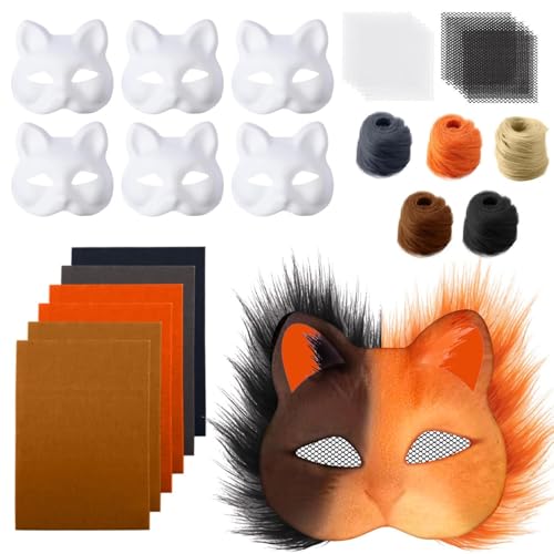 Generisch Therian Mask DIY Katzenmaske Bastelset mit Fell Strasssteinen & Farbwechsel-Materialien für Cosplay Kostüme & Partys (1-b, Einheitsgröße) von Generisch