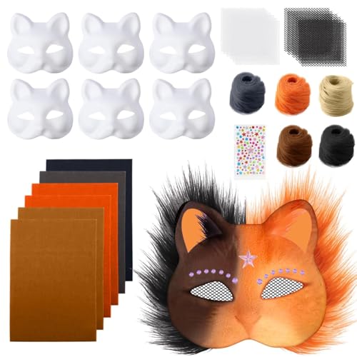 Generisch Therian Mask DIY Katzenmaske Bastelset mit Fell Strasssteinen & Farbwechsel-Materialien für Cosplay Kostüme & Partys (1-c, Einheitsgröße) von Generisch