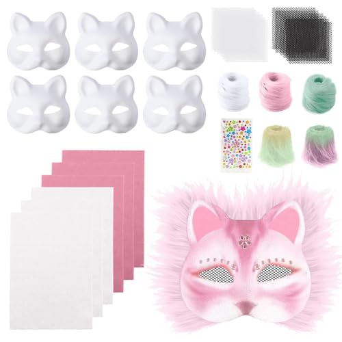 Generisch Therian Mask DIY Katzenmaske Bastelset mit Fell Strasssteinen & Farbwechsel-Materialien für Cosplay Kostüme & Partys (1-d, Einheitsgröße) von Generisch