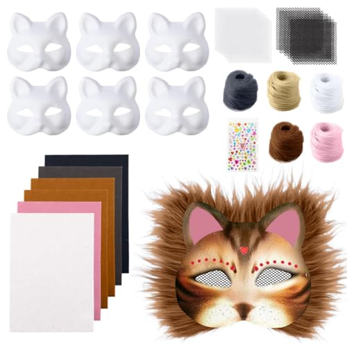 Generisch Therian Mask DIY Katzenmaske Bastelset mit Fell Strasssteinen & Farbwechsel-Materialien für Cosplay Kostüme & Partys (1-e, Einheitsgröße) von Generisch
