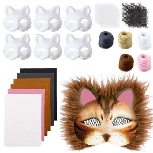 Generisch Therian Mask DIY Katzenmaske Bastelset mit Fell Strasssteinen & Farbwechsel-Materialien für Cosplay Kostüme & Partys (1-f, Einheitsgröße) von Generisch