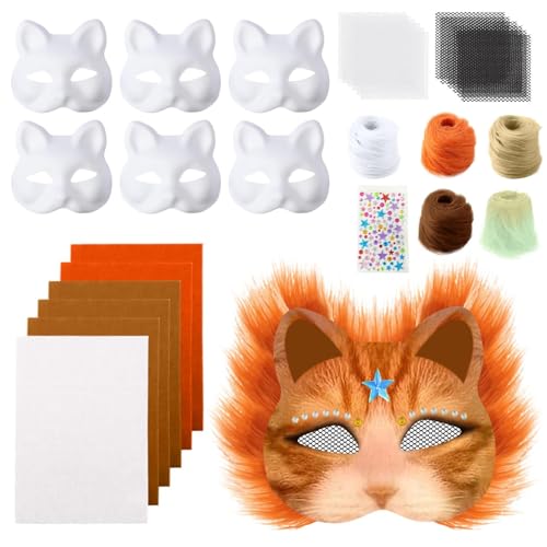 Generisch Therian Mask DIY Katzenmaske Bastelset mit Fell Strasssteinen & Farbwechsel-Materialien für Cosplay Kostüme & Partys (1-g, Einheitsgröße) von Generisch