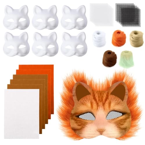 Generisch Therian Mask DIY Katzenmaske Bastelset mit Fell Strasssteinen & Farbwechsel-Materialien für Cosplay Kostüme & Partys (1-h, Einheitsgröße) von Generisch