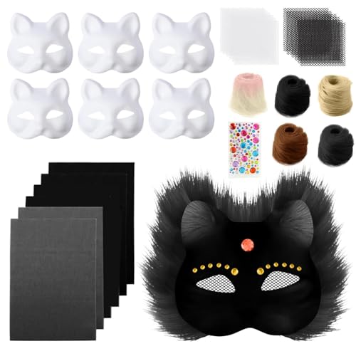 Generisch Therian Mask DIY Katzenmaske Bastelset mit Fell Strasssteinen & Farbwechsel-Materialien für Cosplay Kostüme & Partys (1-i, Einheitsgröße) von Generisch