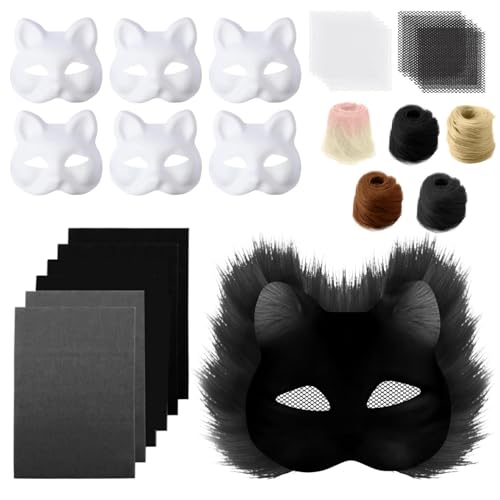 Generisch Therian Mask DIY Katzenmaske Bastelset mit Fell Strasssteinen & Farbwechsel-Materialien für Cosplay Kostüme & Partys (1-j, Einheitsgröße) von Generisch
