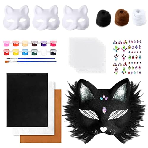 Generisch Therian Mask DIY Katzenmaske Bastelset mit Fell Strasssteinen & Farbwechsel-Materialien für Cosplay Kostüme & Partys (1-k, Einheitsgröße) von Generisch