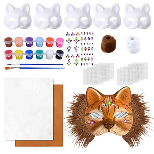 Generisch Therian Mask DIY Katzenmaske Bastelset mit Fell Strasssteinen & Farbwechsel-Materialien für Cosplay Kostüme & Partys (1-l, Einheitsgröße) von Generisch