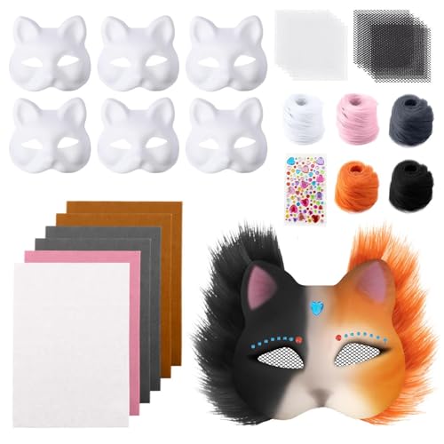 Generisch Therian Mask DIY Katzenmaske Bastelset mit Fell Strasssteinen & Farbwechsel-Materialien für Cosplay Kostüme & Partys (1-m, Einheitsgröße) von Generisch