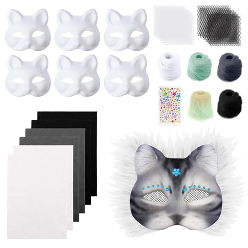 Generisch Therian Mask DIY Katzenmaske Bastelset mit Fell Strasssteinen & Farbwechsel-Materialien für Cosplay Kostüme & Partys von Generisch