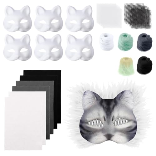 Generisch Therian Mask DIY Katzenmaske Bastelset mit Fell Strasssteinen & Farbwechsel-Materialien für Cosplay Kostüme & Partys von Generisch