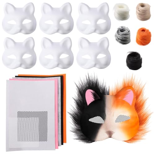 Generisch Therian Mask DIY Katzenmaske Bastelset mit Fell Strasssteinen & Farbwechsel-Materialien für Cosplay Kostüme & Partys von Generisch