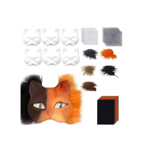 Generisch Therian Mask Kit, Therian Masken Basteln Set mit Blanko Katzenmaske, Kunstpelz, Augennetz und Filztuch, DIY Furry Tiermasken für Halloween, Karneval und Make up Cosplay Party (#1) von Generisch