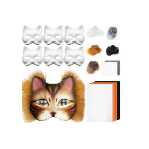 Generisch Therian Mask Kit, Therian Masken Basteln Set mit Blanko Katzenmaske, Kunstpelz, Augennetz und Filztuch, DIY Furry Tiermasken für Halloween, Karneval und Make up Cosplay Party (#10) von Generisch