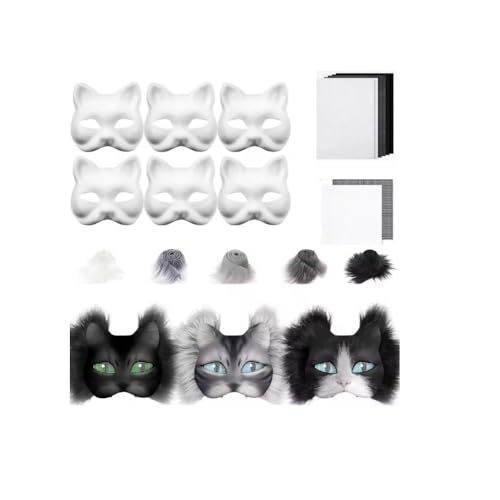 Generisch Therian Mask Kit, Therian Masken Basteln Set mit Blanko Katzenmaske, Kunstpelz, Augennetz und Filztuch, DIY Furry Tiermasken für Halloween, Karneval und Make up Cosplay Party (#11) von Generisch