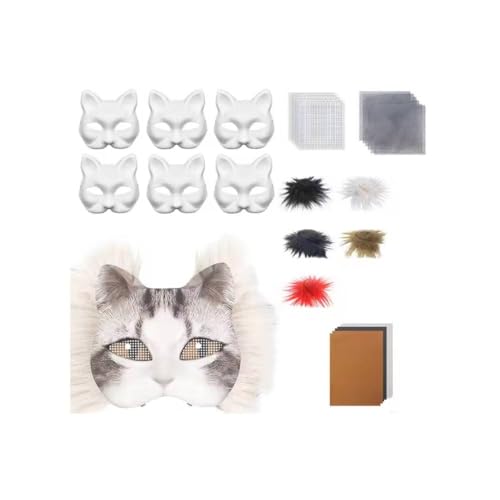 Generisch Therian Mask Kit, Therian Masken Basteln Set mit Blanko Katzenmaske, Kunstpelz, Augennetz und Filztuch, DIY Furry Tiermasken für Halloween, Karneval und Make up Cosplay Party (#12) von Generisch