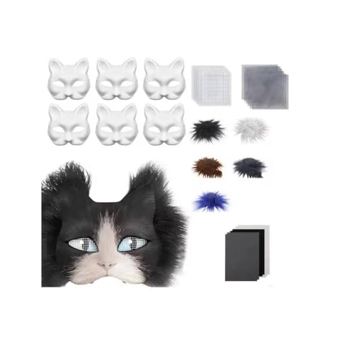 Generisch Therian Mask Kit, Therian Masken Basteln Set mit Blanko Katzenmaske, Kunstpelz, Augennetz und Filztuch, DIY Furry Tiermasken für Halloween, Karneval und Make up Cosplay Party (#13) von Generisch