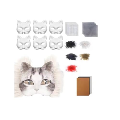 Generisch Therian Mask Kit, Therian Masken Basteln Set mit Blanko Katzenmaske, Kunstpelz, Augennetz und Filztuch, DIY Furry Tiermasken für Halloween, Karneval und Make up Cosplay Party (#14) von Generisch